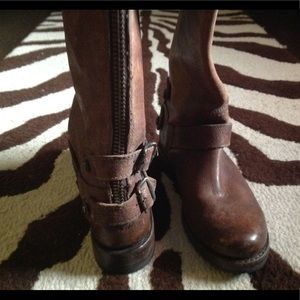 Frye Boots Distressed Brown Zip Up
